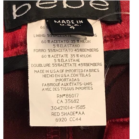 Bebe Vintage Red Satin Ria Jean 4 Party Holiday - Picture 9 of 9